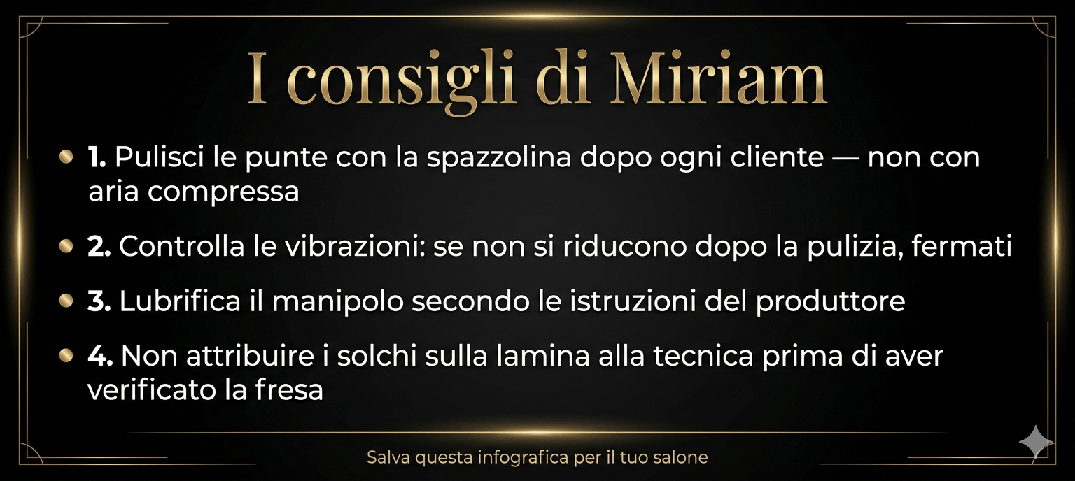 consigli tecnici di Miriam Barca sulla manutenzione della fresa per unghie professionale — Hony Nails